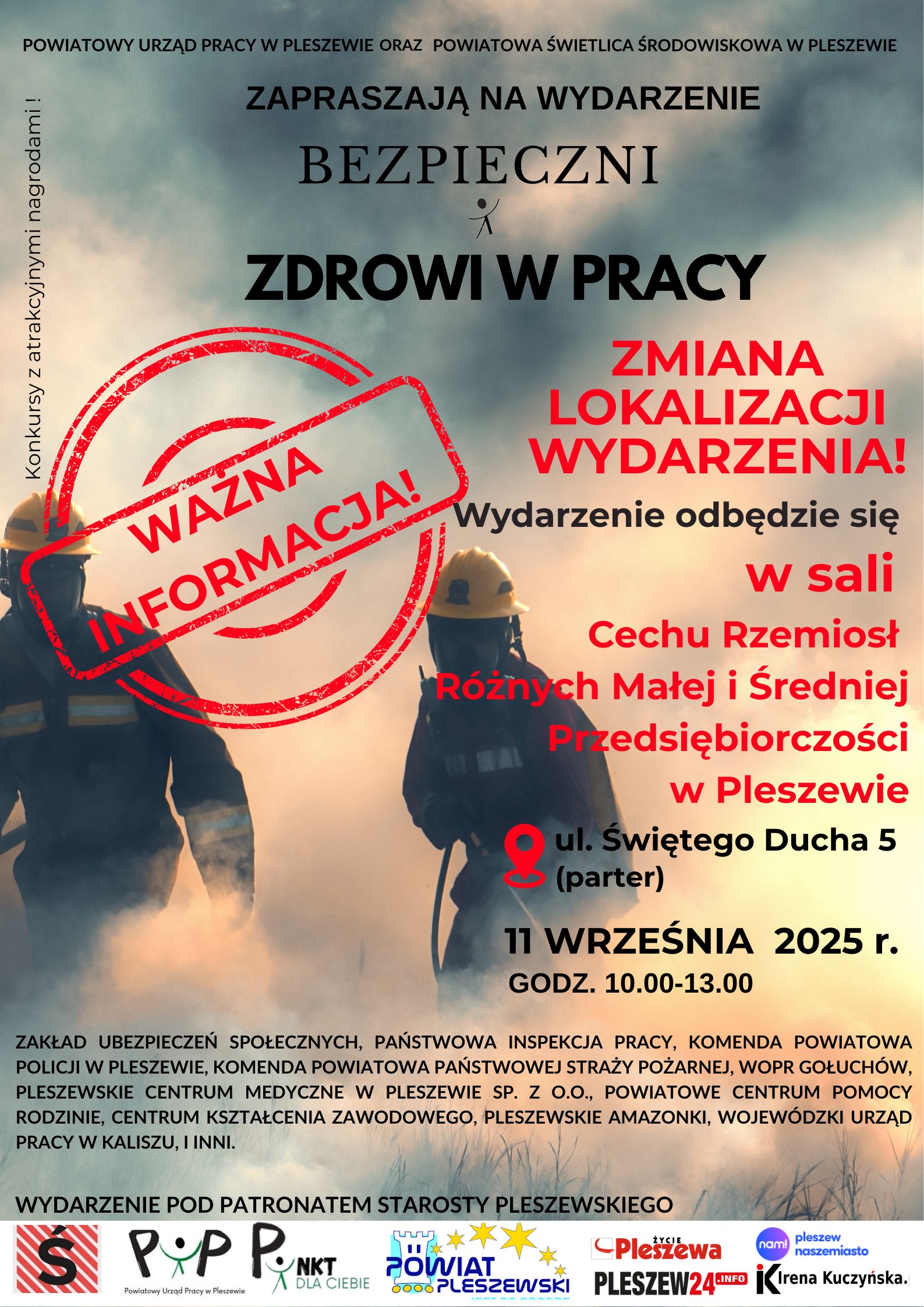 Zdjęcie artykułu UWAGA! Bardzo ważna informacja! Zmiana lokalizacji wydarzenia Bezpieczni i zdrowi w pracy - 11 września 2025 r.