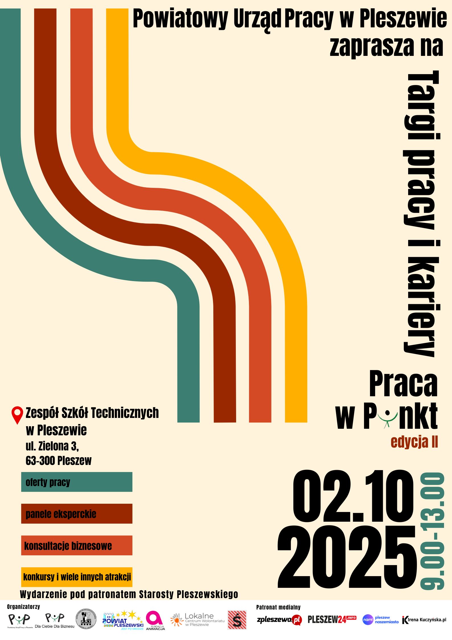 Zdjęcie artykułu Już 2 października 2025 r. (czwartek) zapraszamy na Targi Pracy i Kariery Powiatu Pleszewskiego "Praca w Punkt"-edycja II