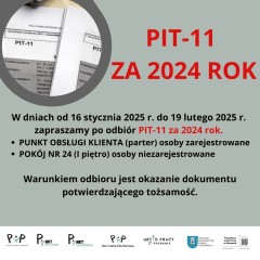 Zdjęcie artykułu UWAGA! Informacja odnośnie odbioru PIT-11 za rok 2024.